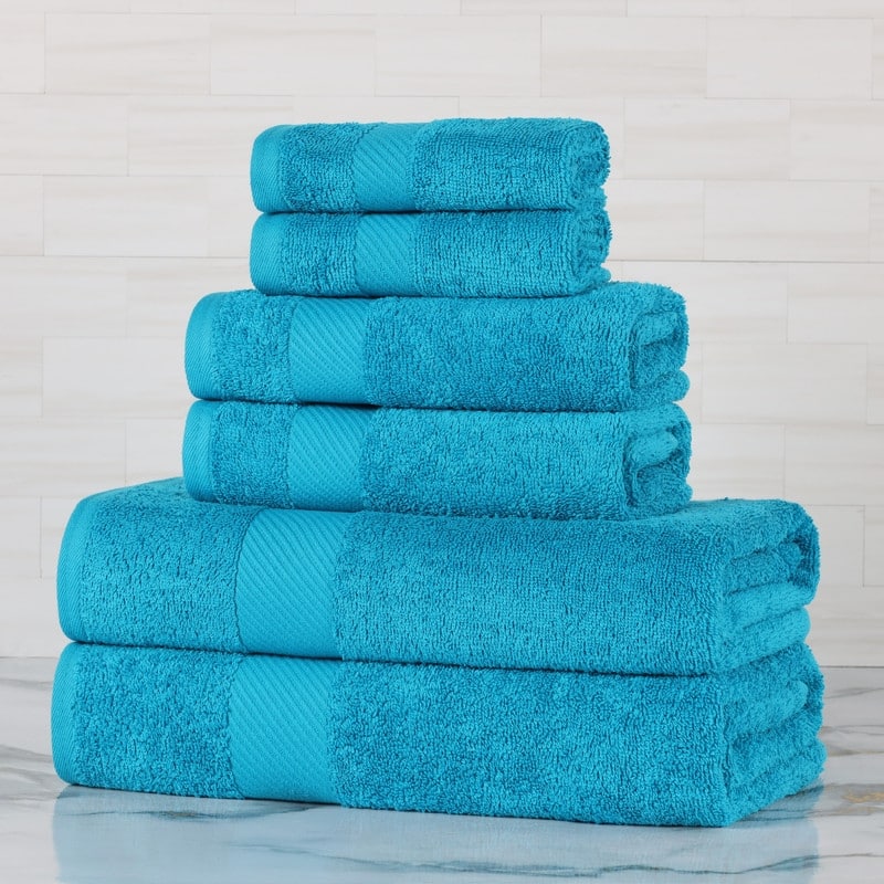 Superior Luxury Solid Highly Absorbent Egyptian Cotton 6 Piece Bath, Face, and Hand Towel Set