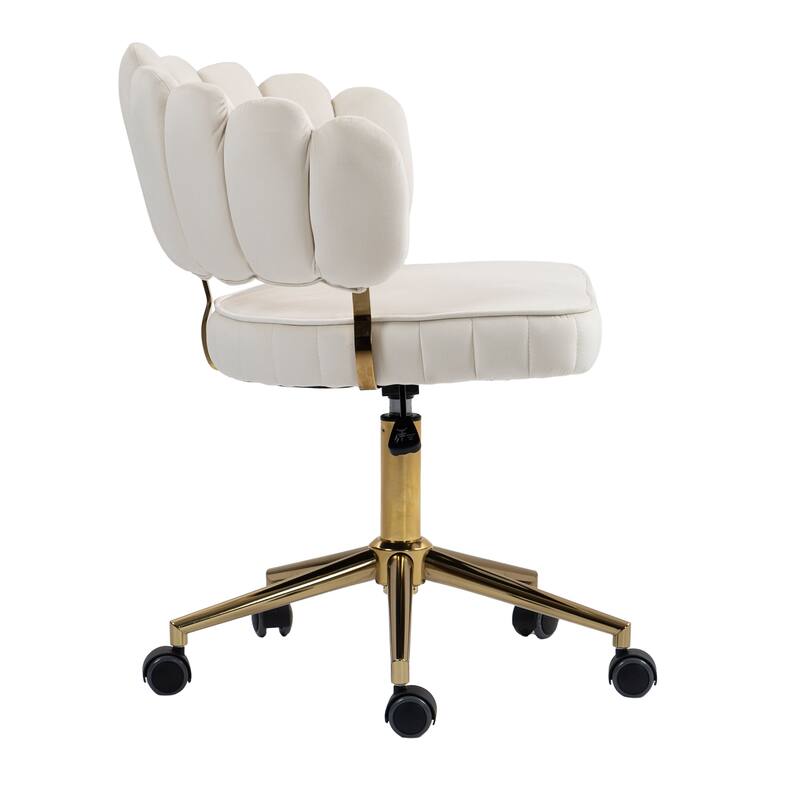 Velvet Home Office Desk Chair, Height Adjustable Task Chair, Armless Single Chair with Wheels, 360° Swivel Vanity Chair - N/A