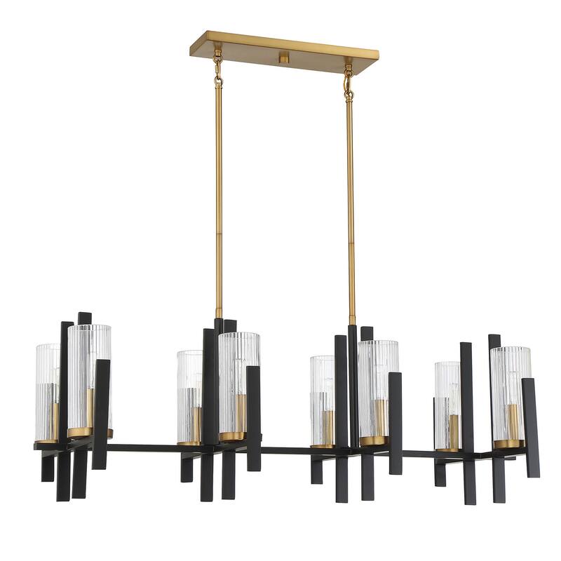 Midland 8-Light Linear Chandelier in Matte Black with Warm Brass Accents - Matte Black with Warm Brass Accents