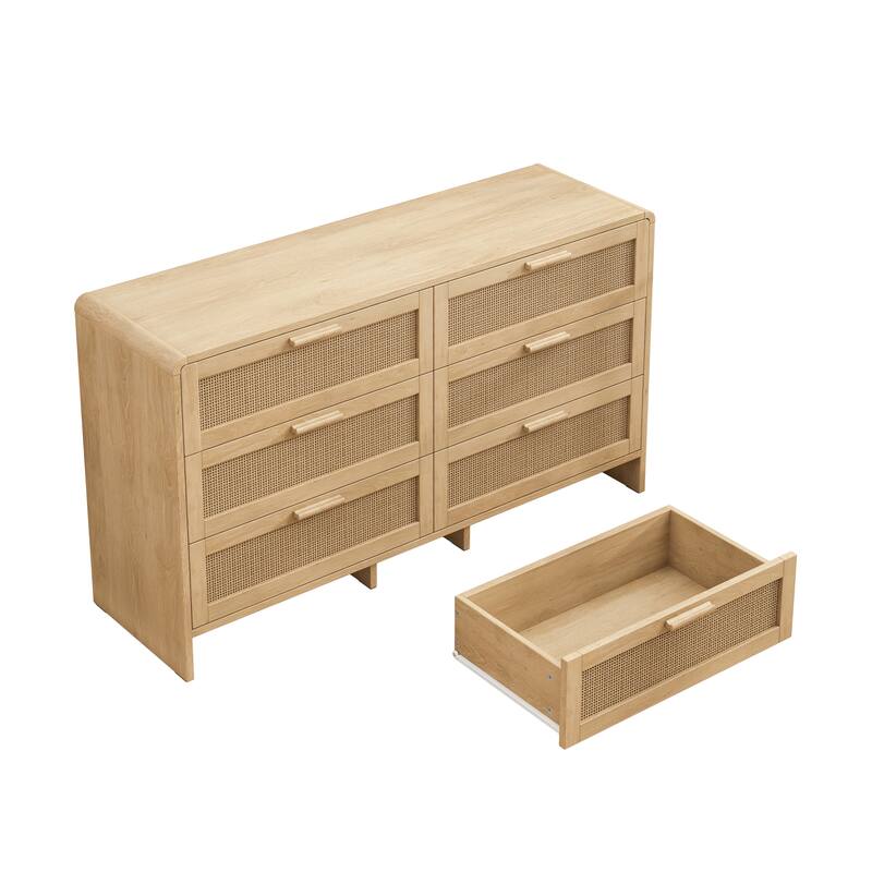 51.18'' Arc Shaped Corner Rattan Cabinet, 6-Drawers Rattan Storage Cabinet Rattan Drawer
