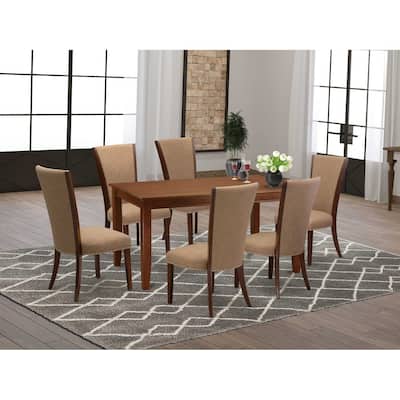 HomeStock 7-Piece Mahogany Finish Solid Wood Top Dining Table with 6 Chairs
