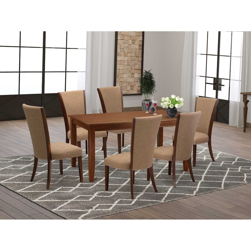 HomeStock 7-Piece Mahogany Finish Solid Wood Top Dining Table with 6 Chairs