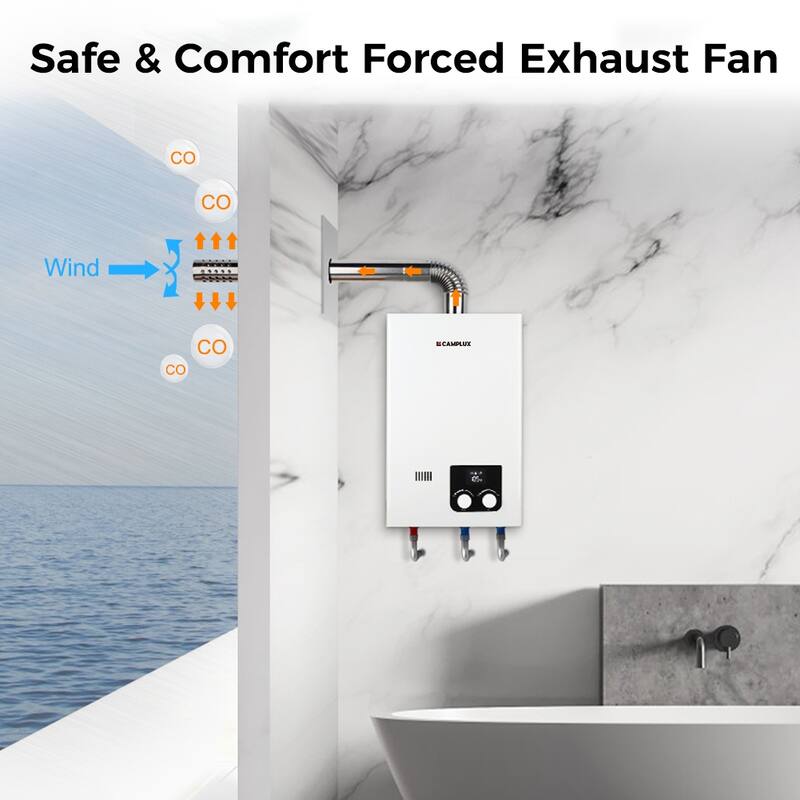 CAMPLUX 2.64 GPM 68,000 BTU Indoor Residential Propane Tankless Water Heater, White