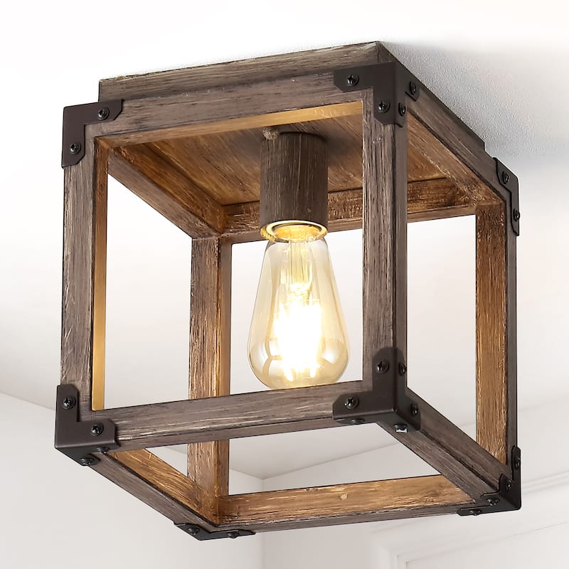 Marais 8" Iron Rustic Farmhouse LED Flush Mount, Brown by JONATHAN Y