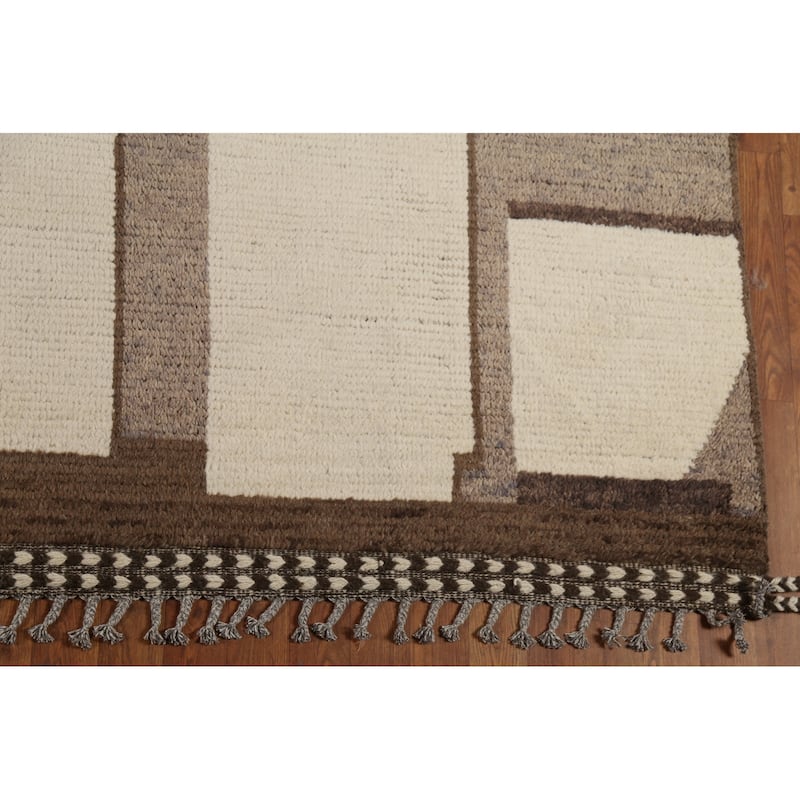 Moroccan Abstract Area Rug Hand-Knotted Geometric Wool Carpet - 8'10"x 12'2"