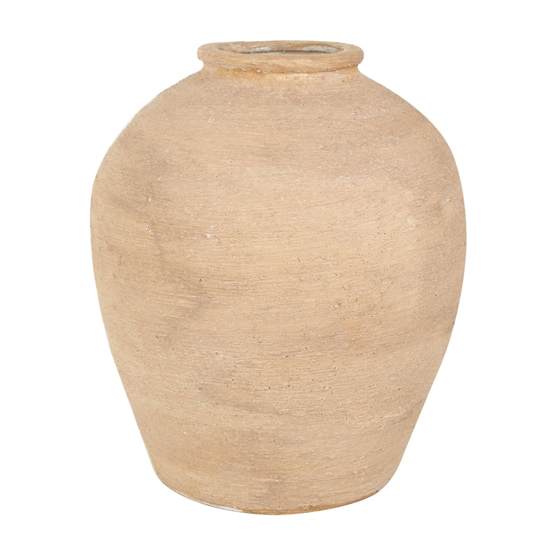 Porcelain Ceramic Wide Textured Decorative Vase - Beige - Roche River Decor