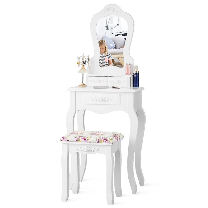 Costway Vanity Wood Makeup Table Stool Jewelry Desk Black/White - White