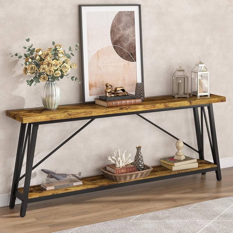 70.9" Extra Long Sofa Table Behind Couch, Industrial Entry Console Table for Hallway, Entryway & Living Room, Rustic Brown