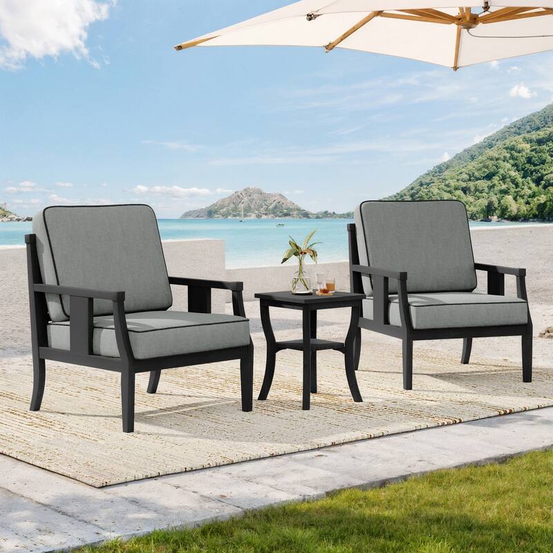 Wood Patio Bistro Set with Water-Resistant Cushions(Set of 3) - Grey/Black