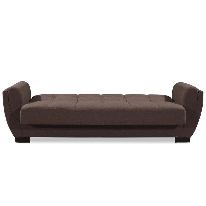 HomeRoots 93" Brown Chenille Convertible Futon Sleeper Sofa And Toss Pillows With Storage