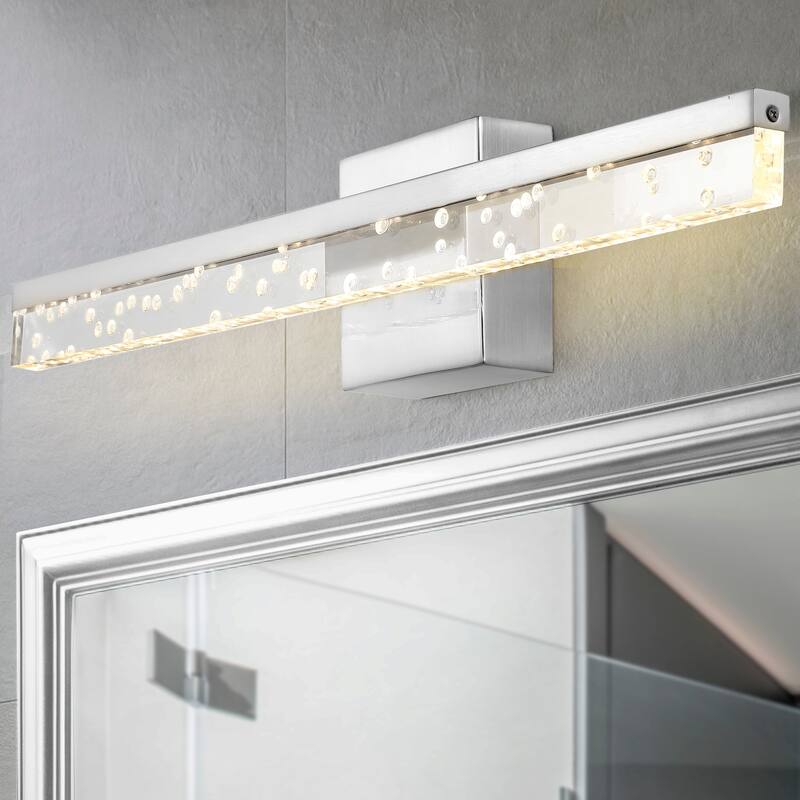 Baxter 22" 1-Light Modern Contemporary 360-Degree Rotatable Iron/Seeded Acrylic Integrated LED Vanity Light, by JONATHAN Y