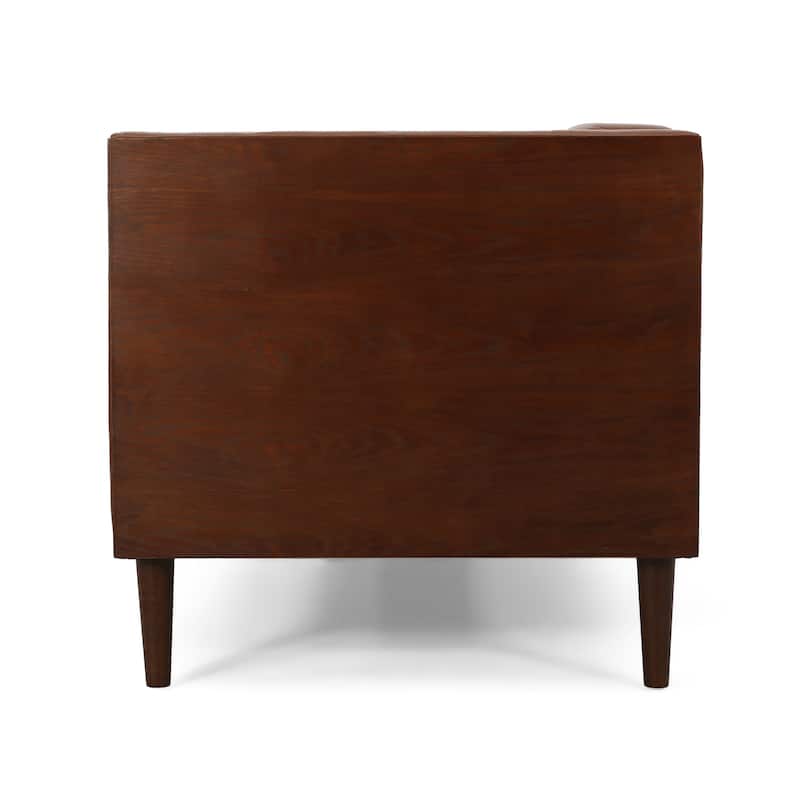 Biya Sofa, 3 Seater, 90 Inch, Tufted Brown Faux Leather, 2 Pillows