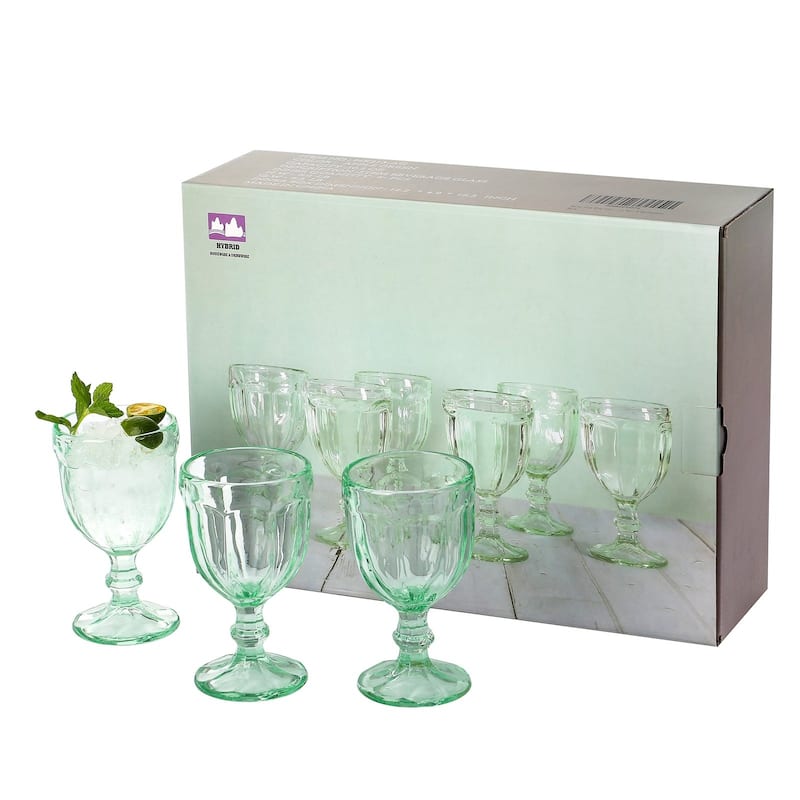 Vintage Embossed Glass Goblet (10.2 oz. set of 6) - 3.94"D x 5.51"H