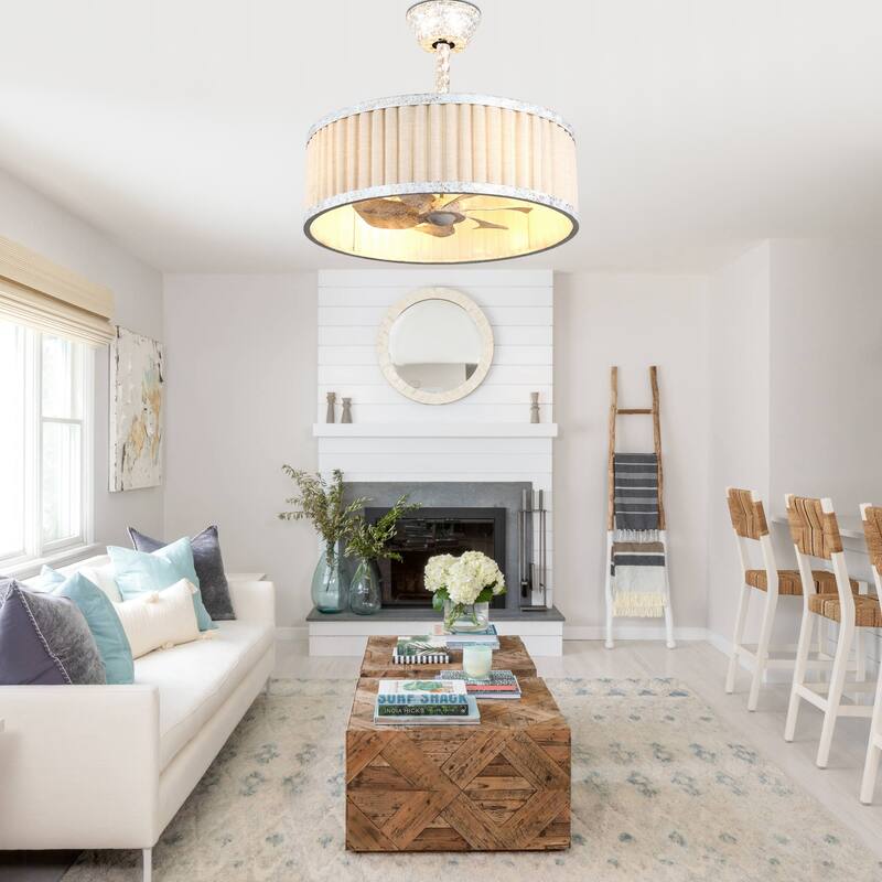 Bella Depot 20" Modern White Drrum Ceiling Fan with Light and Remote 6-speed