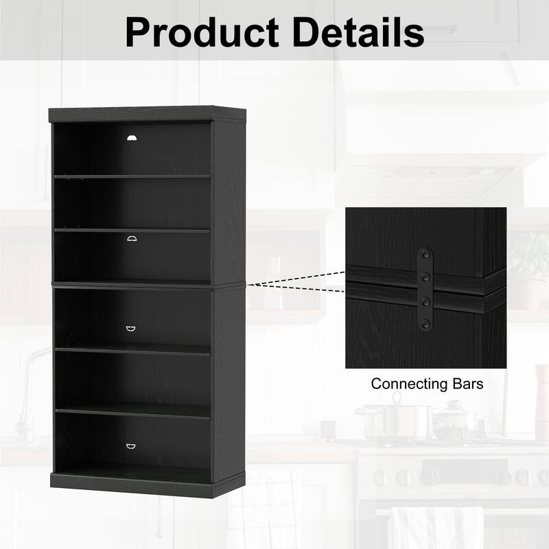 67" Solid Wood 6-Shelf Bookcase Storage