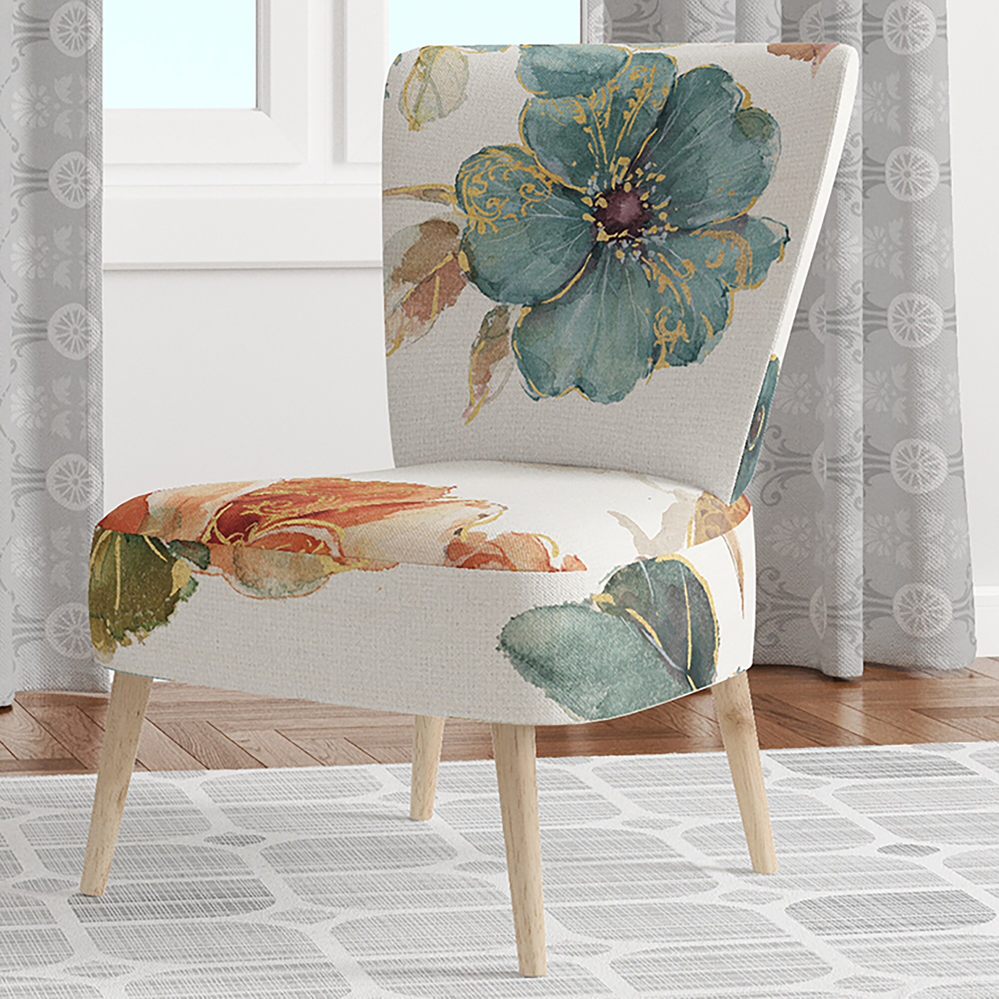 Designart "Cottage Bird On Orange Flower Twig" Upholstered - Picture 16 of 20