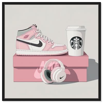 Pink Sneaker and Headphones Canvas by Art Remedy