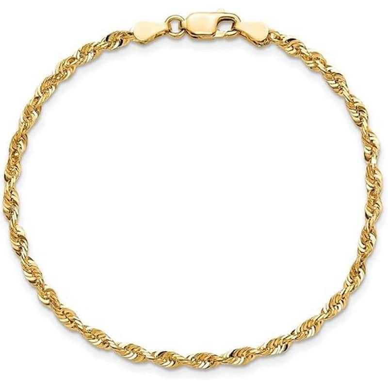 Curata 10k or 14k Yellow Gold 1.5mm Diamond Cut Rope Chain Bracelet - 7" or 8"