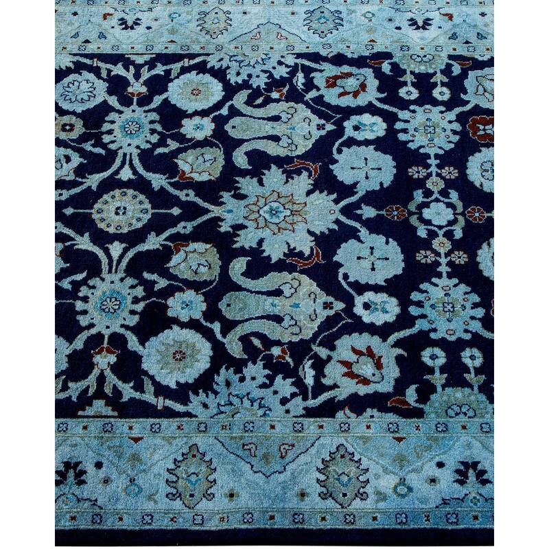 Overton Hand Knotted Wool Vintage Inspired Modern Contemporary Overdyed Blue Area Rug - 3' 2" x 5' 3"