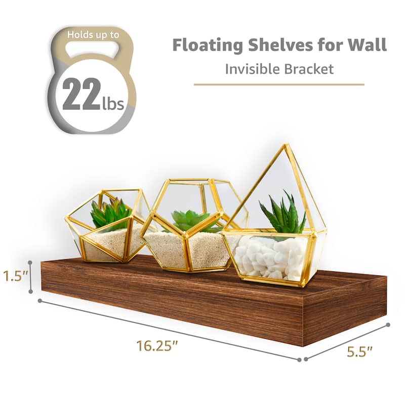 Floating Shelf Set, Rustic Wood Beach Style Hanging Wall Shelves - 16.25" L x 5.50" W X 1.5" H