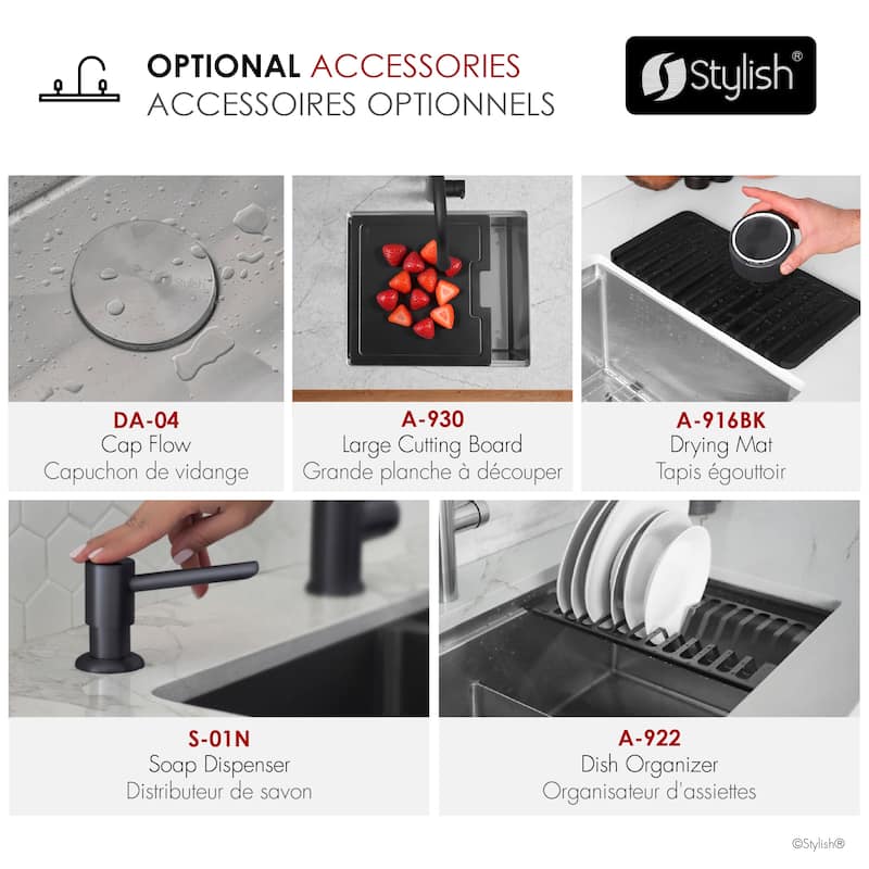 STYLISH 28 inches Workstation 60/40 Double Bowl Undermount 16 Gauge Stainless Steel Kitchen Sink with Accessories included