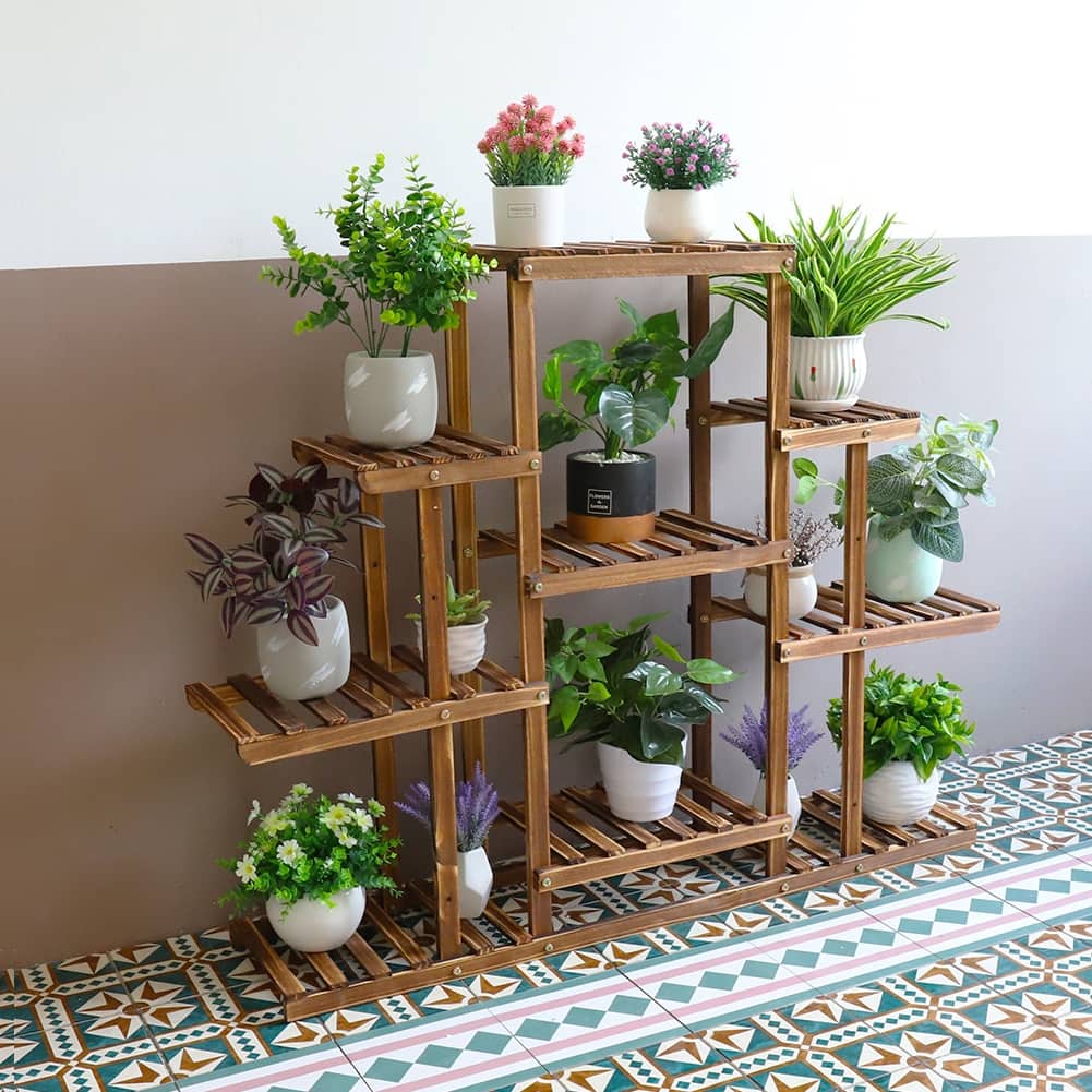 Outdoor Plant Pot Stand Flower Display Shelf Rack Home Garden 9 Pot