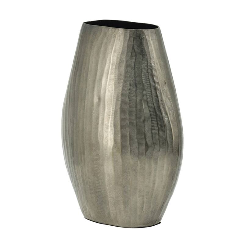 9.5x5.5x12" Aluminum Layered Chisel Oval Vase Modern Metallic Home Decor