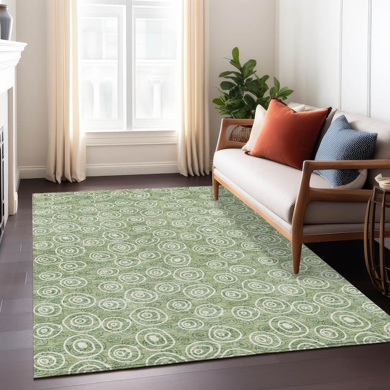 Machine Washable Indoor/ Outdoor Chantille Modern Bubbles Rug