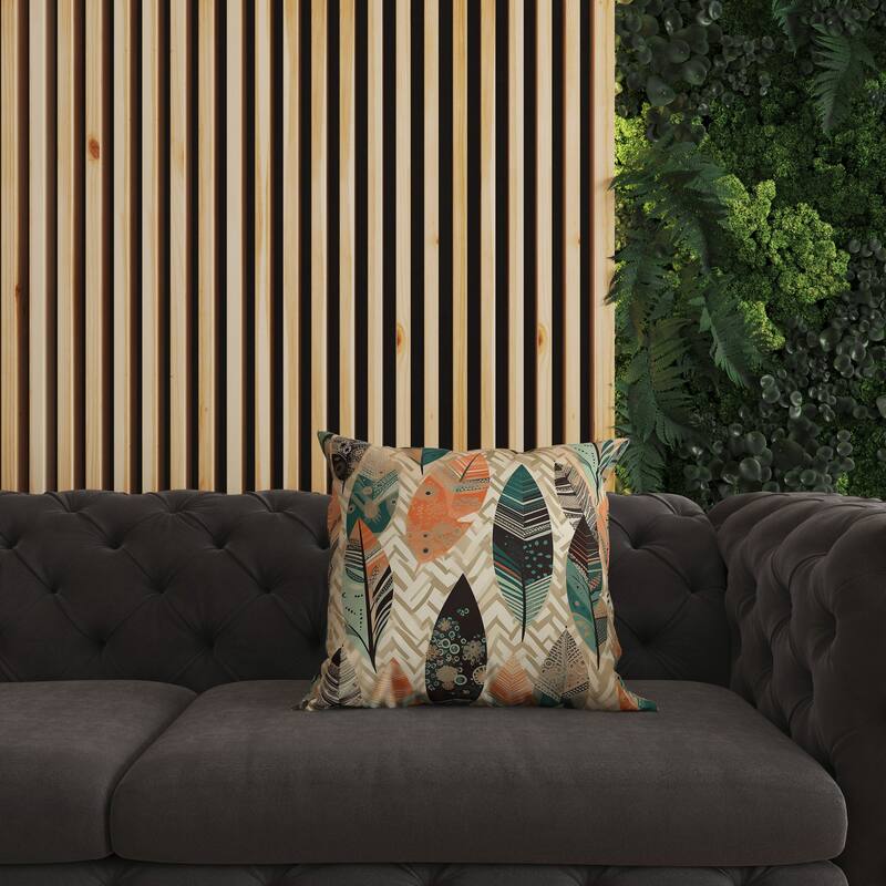 Orange And Green Leafy Mirage Faux Suede Throw Pillow Zipper