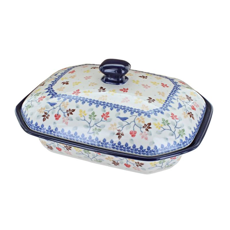 Blue Rose Polish Pottery 662 Ceramika Artystyczna Medium Covered Baker - Autumn Grove
