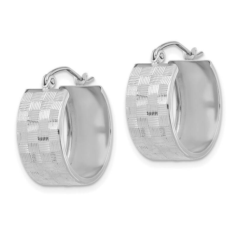 Curata 14k White Gold Sparkle Cut Checkerboard Wide Hoop Earrings 19.31x8.5mm