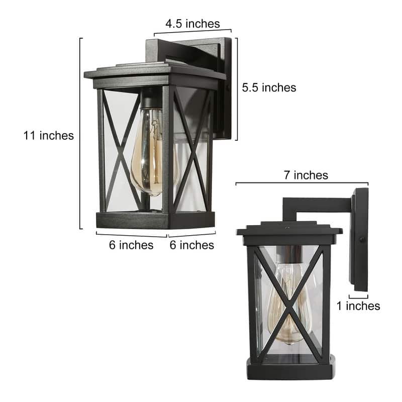 Bern 1-pack Modern Black X-shape Outdoor Wall Lantern Square Glass Wall Sconces - L 6" * W 7" * H 11"