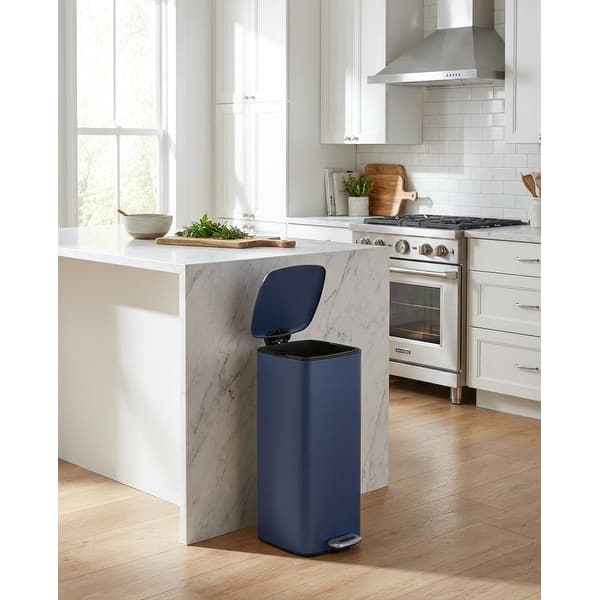 slide 2 of 8, Square Step Trash Can, Stainless Steel Garbage Bin with Inner Bucket for Home & Office Blue
