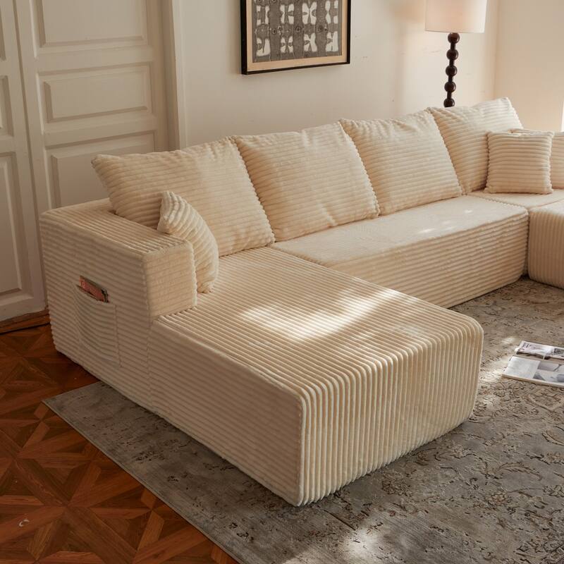 133.86" Modern U-Shape Cloud Modular Sectional Sofa with 1 Ottoman, No Assembly Required