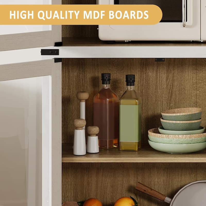 71.6" 5-Tier Arched Display Cabinet with Wooden Doors, Bookshelf - N/A