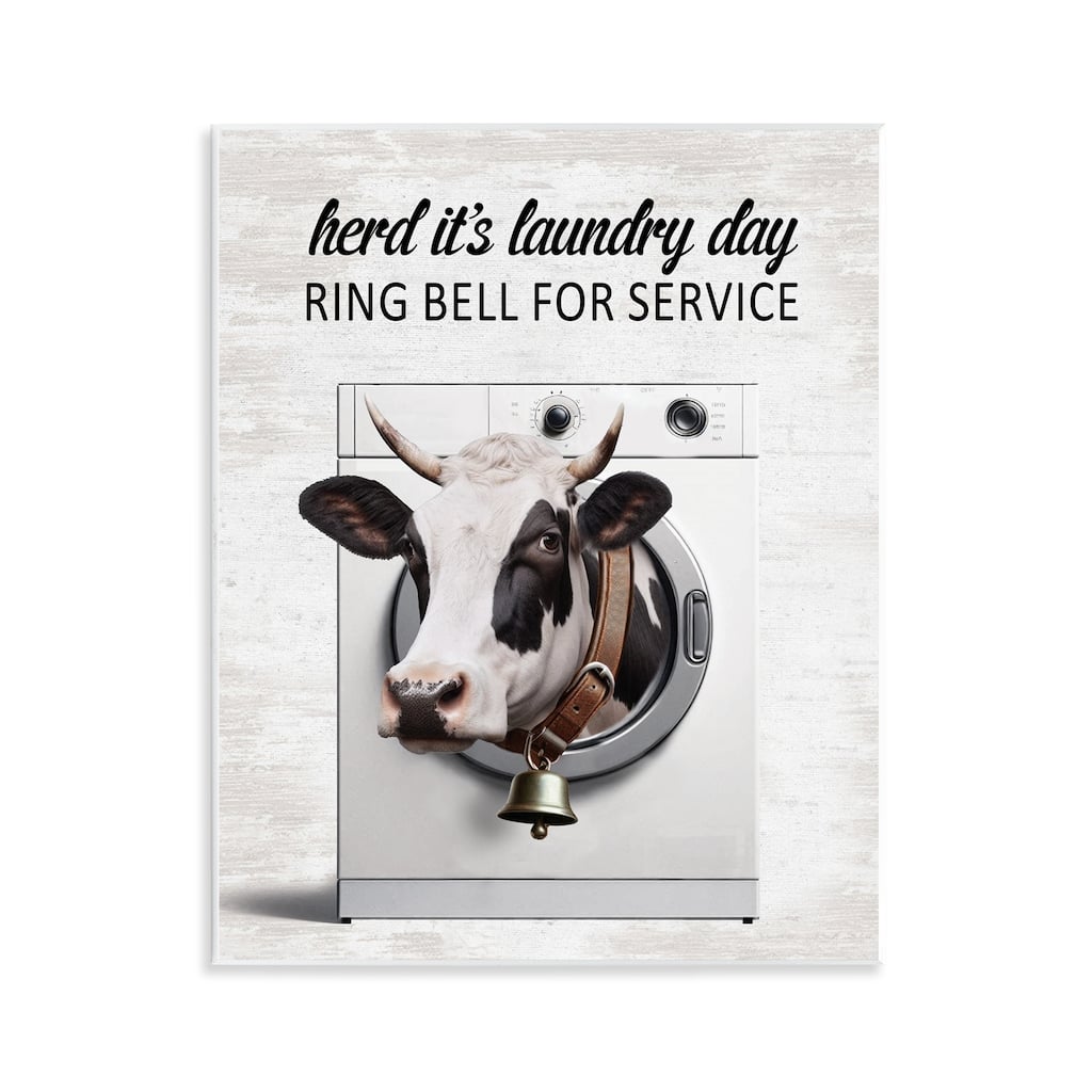 Stupell Ring Bell Laundry Service Cow Wall Plaque Art Design By Lettered and Lined