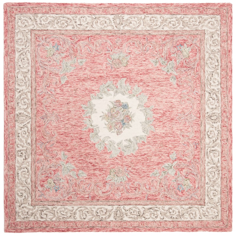 SAFAVIEH Handmade Aubusson Rumia Traditional Oriental Wool Rug - 6' Square - Red/Ivory