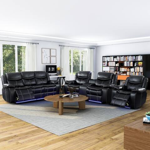 Furniture of America Nic Contemporary Black 3-piece Sofa Set