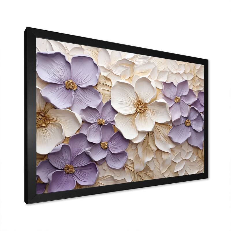 Designart "Purple And White Minimalism Violets " Violets Framed Canvas Art Print