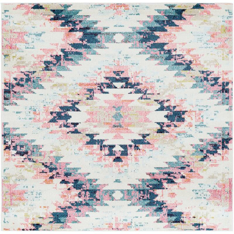 Livabliss Bohemian & Eclectic Anika Geometric Area Rug - 6'7" x 6'7" Square - Coral