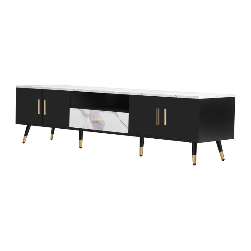 71" Modern TV Stand with 2 Cabinets & Open Compartments, Entertainment Center for TVs up to 80", Television Console