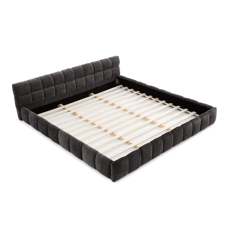 King Size Upholstered Bed Frame With Thick Fabric,Grounded Queen Size Platform Bed With Headboard And Solid Frame