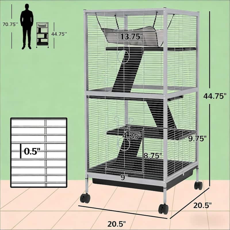 Spacious Pet House,Rolling Small Animal Hutch Cage,Small Pet Hutch is designed for convenient cleaning - White