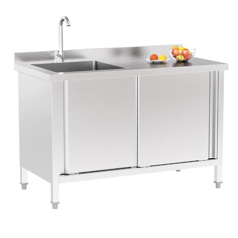 47.2 In. Freestanding Stainless Steel Sink Utility Sink With Storage Cabinet - N/A - Silver