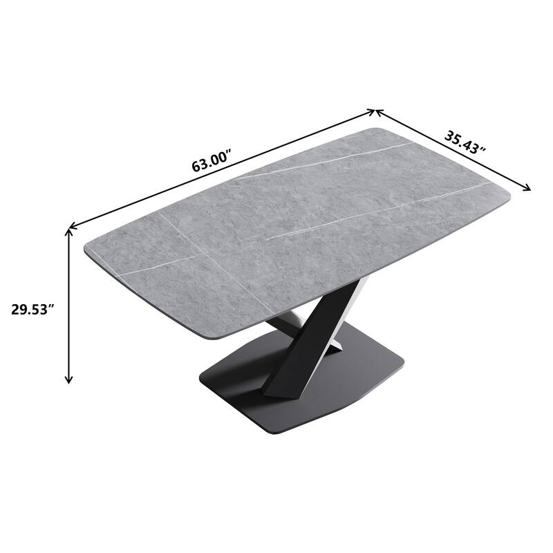 63" Modern Dining Table with Slate Stone Top and Metal Legs, Marble Dining Table