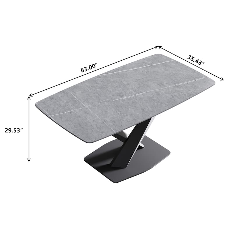 63" Modern Rectangular Sintered Stone Dining Table with Black X-Shaped Carbon Steel Legs