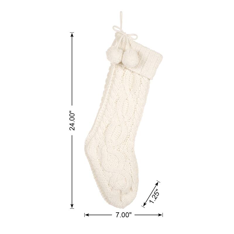 Glitzhome Set of 2 Knitted Christmas Stocking White or Red with Pom Pom Ball