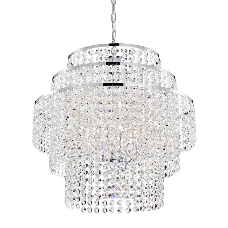 Chrome Finish 6-Light Glam Chandelier with Tier Cascading Crystals