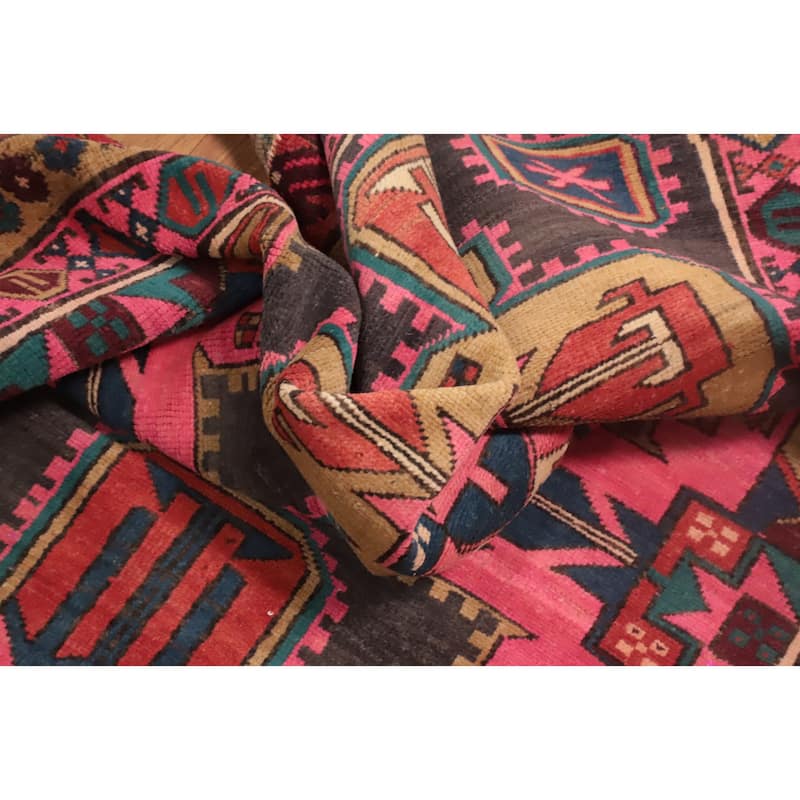 Hand Knotted Oriental 100% Wool Carpet Traditional Geometric Pink Meshkin Runner Rug - 10' 11'' X 4' 1''