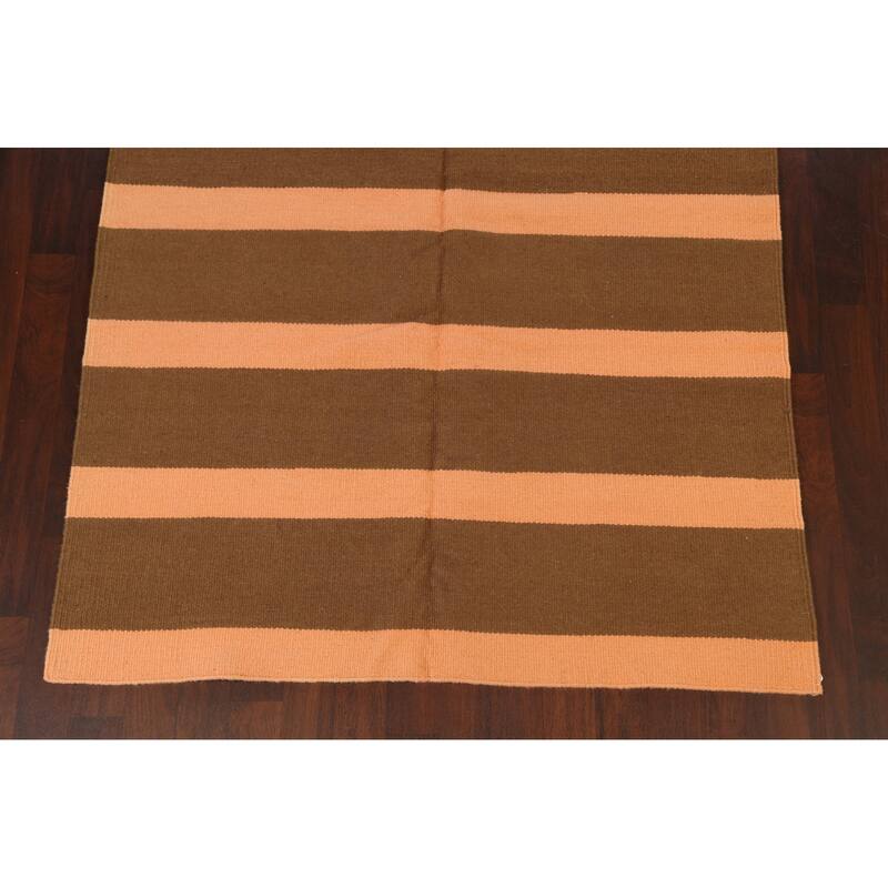 Stripe Modern Kilim Oriental Wool Area Rug Hand-woven Bedroom Carpet - 6'1" x 8'8"